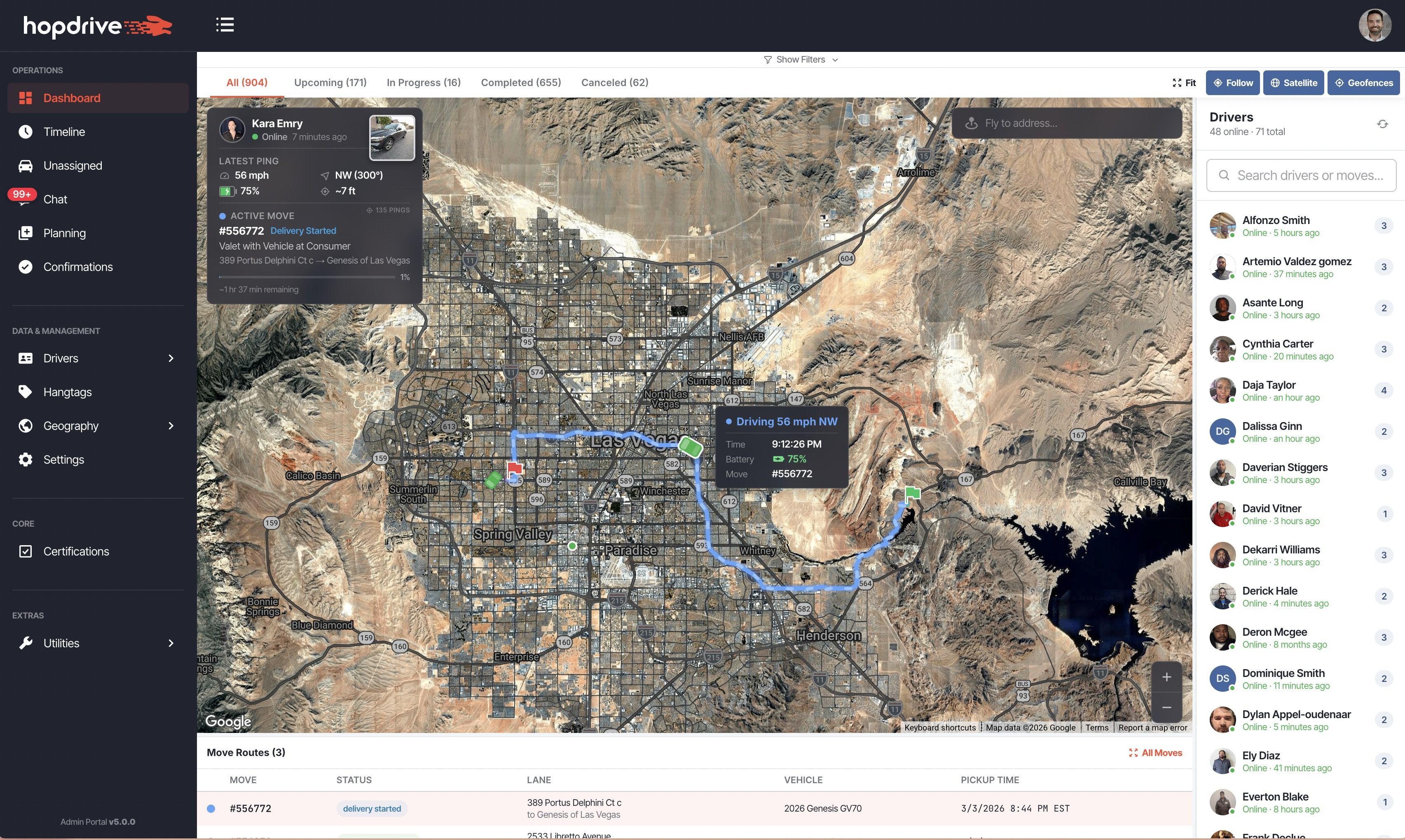 Map controls toolbar with Fit, Follow, Satellite, and Geofences buttons