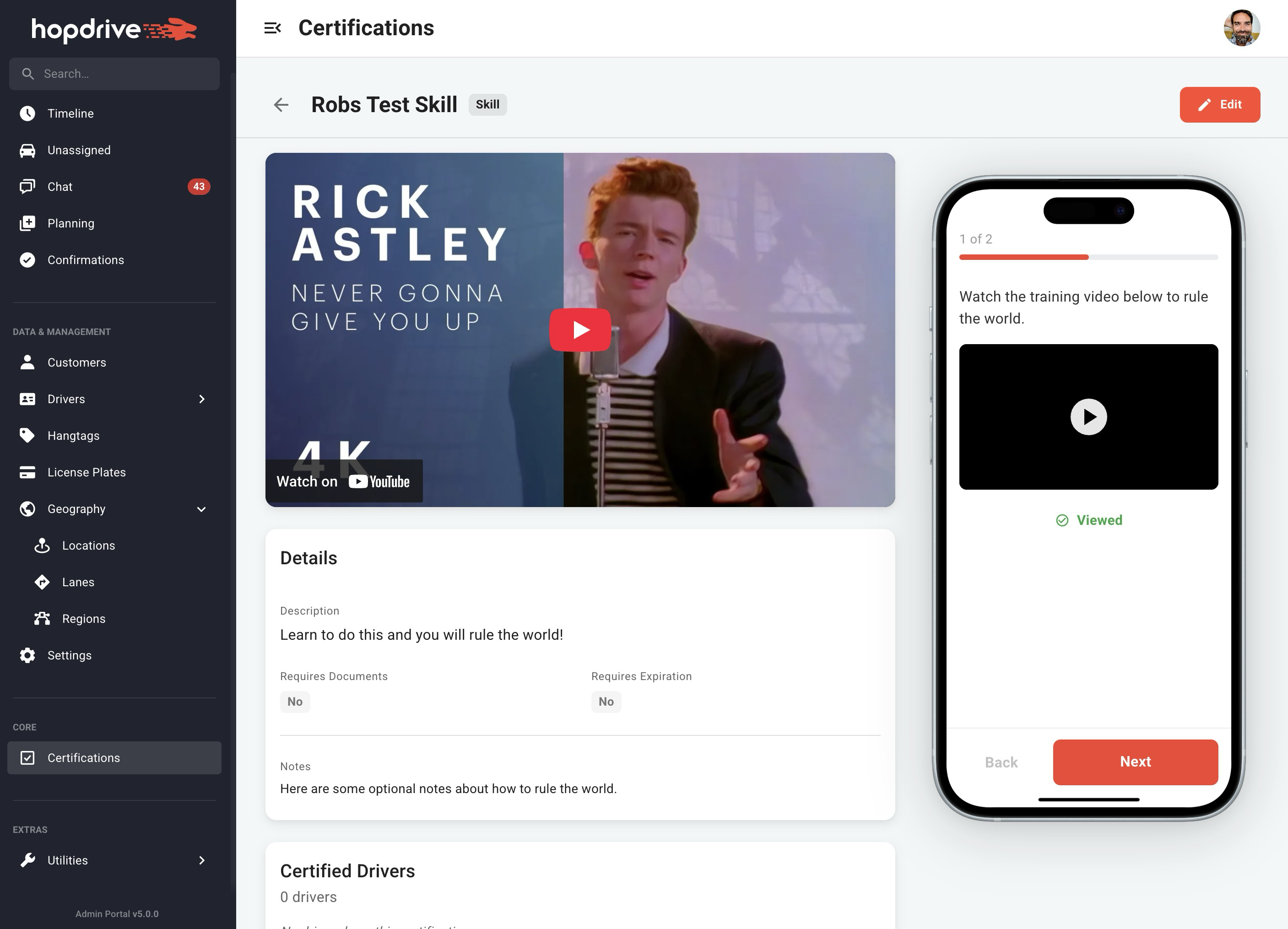 iPhone simulator with quiz preview