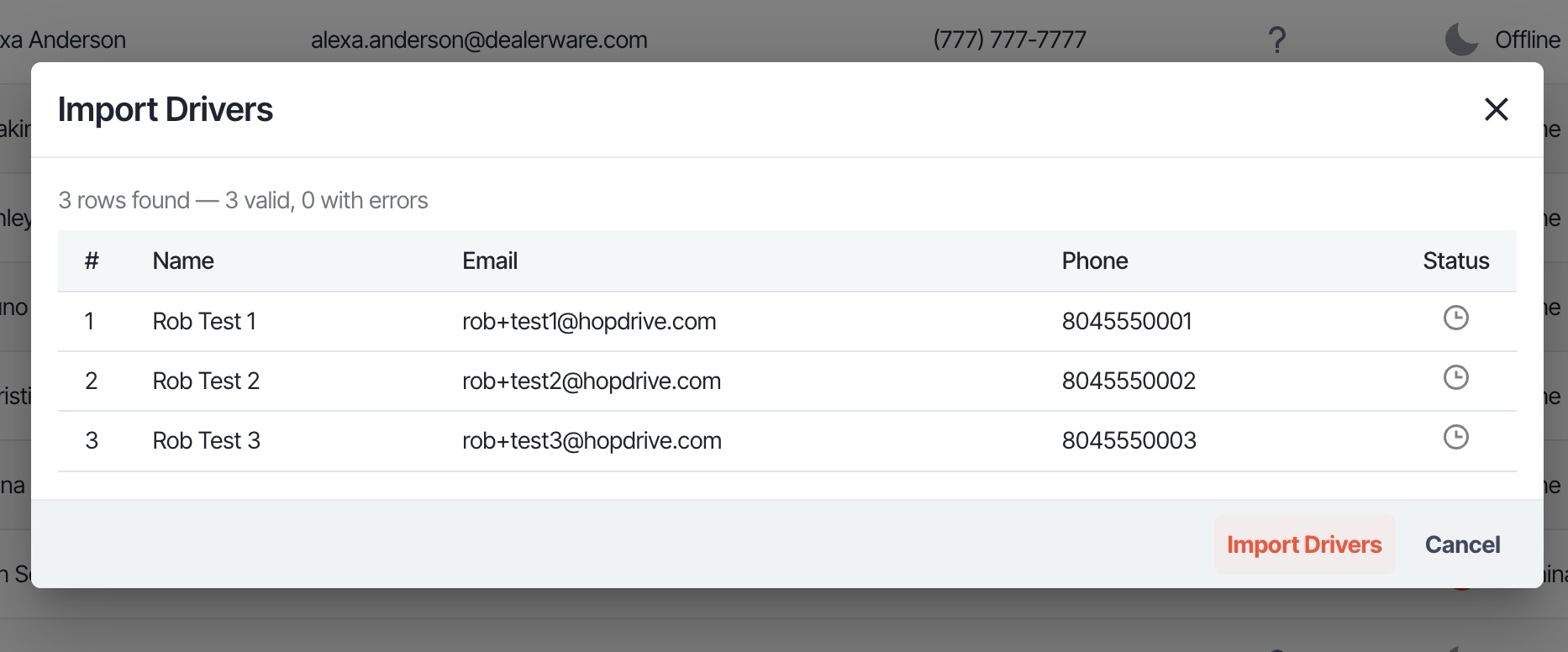 CSV import preview with validation