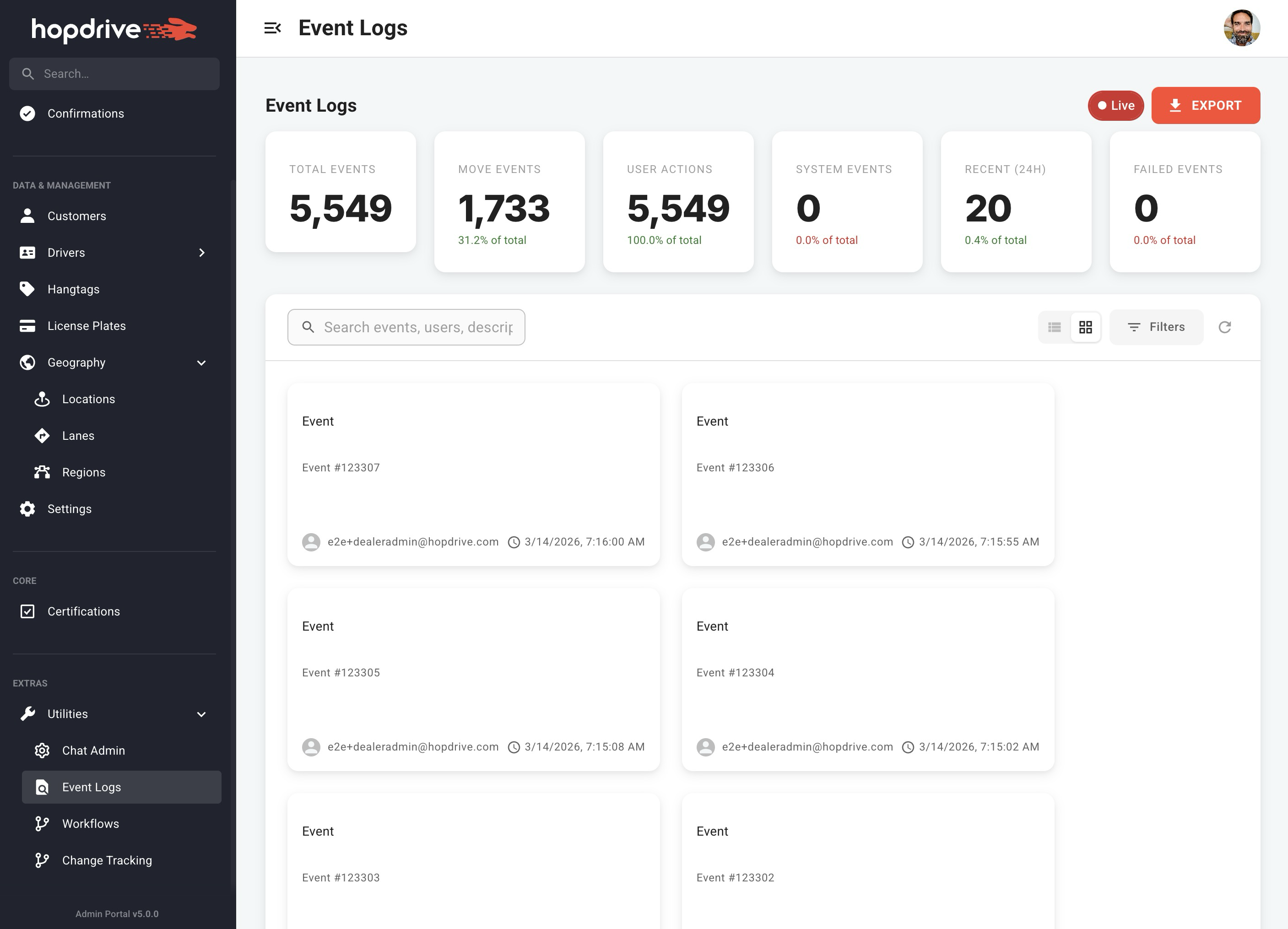 Event logs grid view