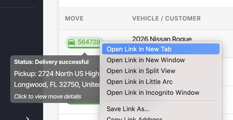 Right-click context menu showing Open in new tab option