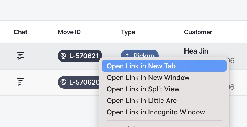 Right-click context menu showing Open in new tab option