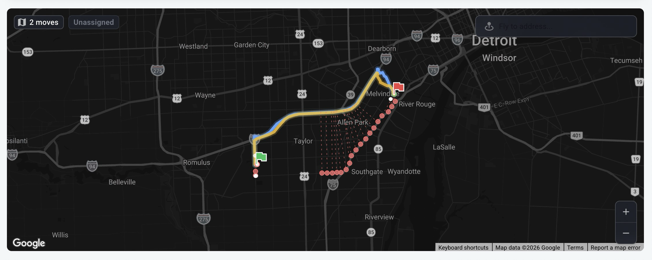 Interactive map with stops and routes